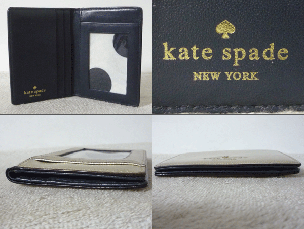  Kate Spade katespade leather Gold gold color ticket holder card-case folding in half pass case 