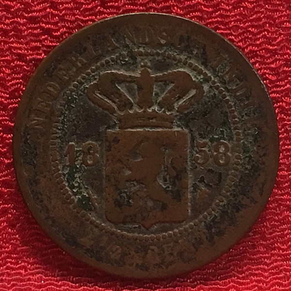 【Eco本舗】1858 オランダ Netherlands East Indies 1/2 Cent ブロンズ コイン 古銭 アンティーク 銅貨 [v-05]_画像1