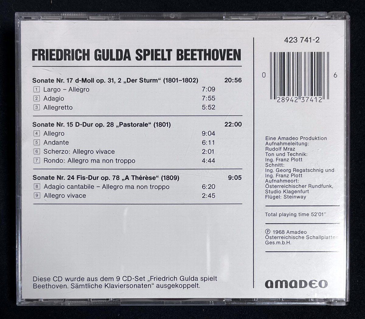 CD 西独盤 グルダ ベートーヴェン ピアノソナタ 第17、15、24番　テンペスト、田園、テレーゼ_画像2