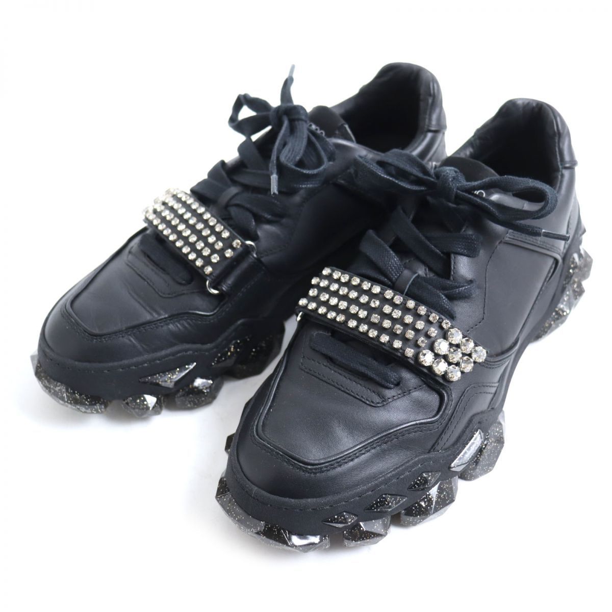 極美品◇JIMMY CHOO ジミーチュウ DIAMOND X STRAP ベルクロ レース