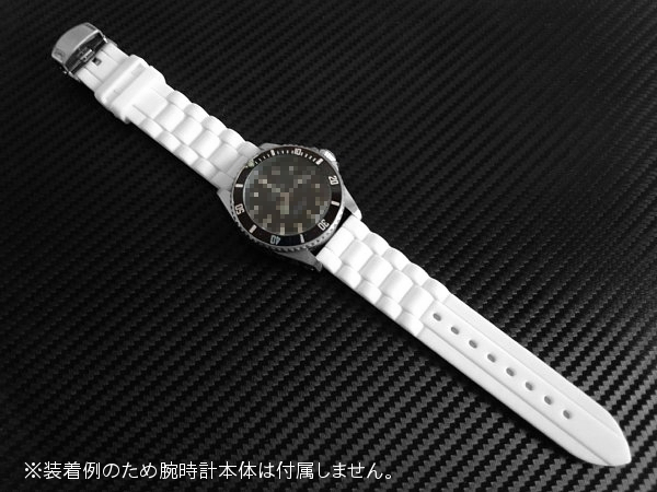 Dバックル付 シリコン ラバー 腕時計 ベルト 20mm ホワイト 白_画像2