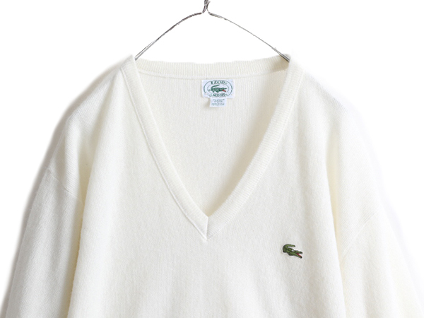 80s USA製 ■ ラコステ Vネック アクリル ニット セーター メンズ レディース L / 80年代 ビンテージ IZOD LACOSTE ワンポイント ホワイト_画像2