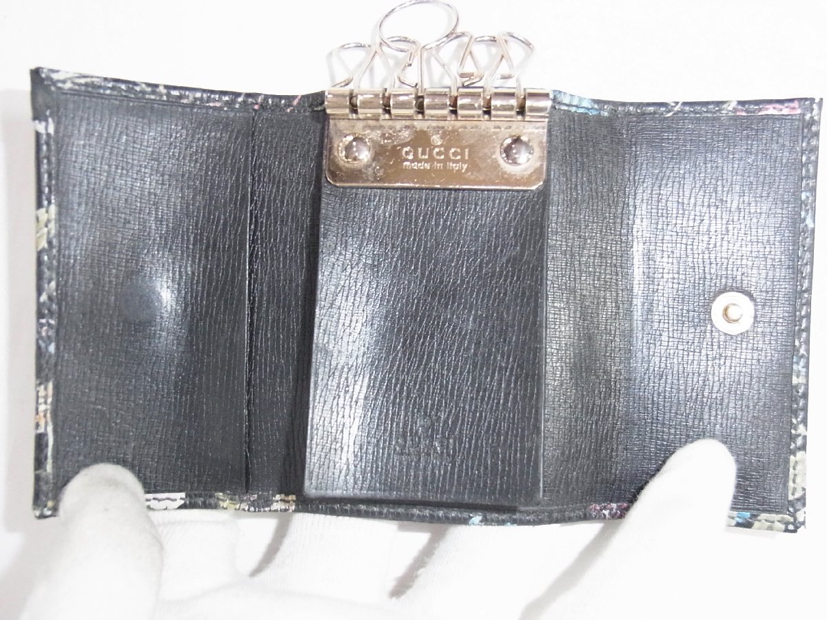  Gucci GUCCI key case 6 ream flora line leather black 309706*0959 superior article 