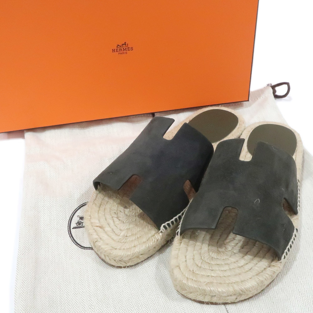 【栄】エルメス アンティグア エスパドリーユ サイズ41 約26.0cm スエード カーキ系 サンダル 靴【新品】【未使用】の画像10