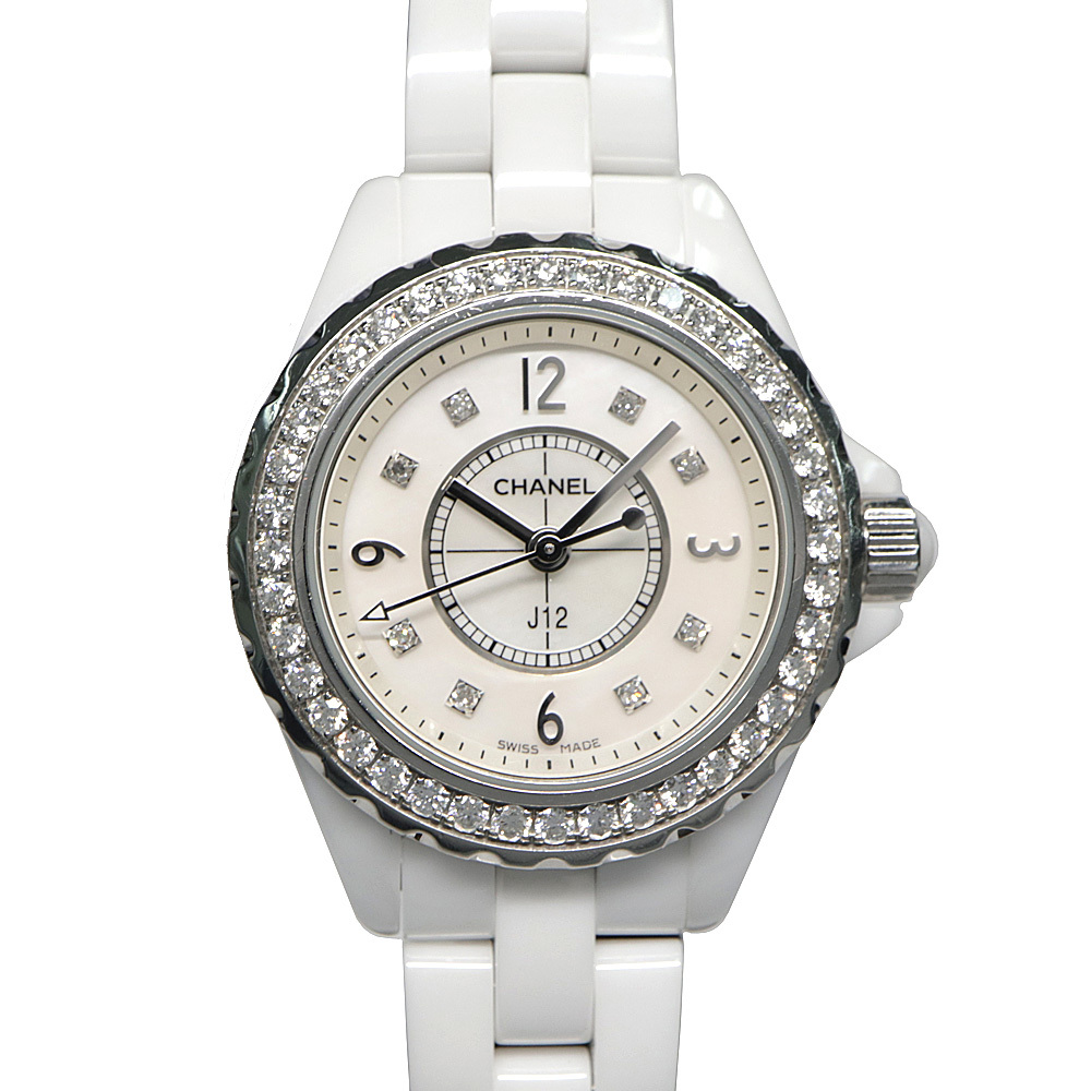 【名古屋】シャネル J12 29MM H2572 ホワイトセラミック ダイヤベゼル シェルダイヤ クォーツ レディース腕時計 女