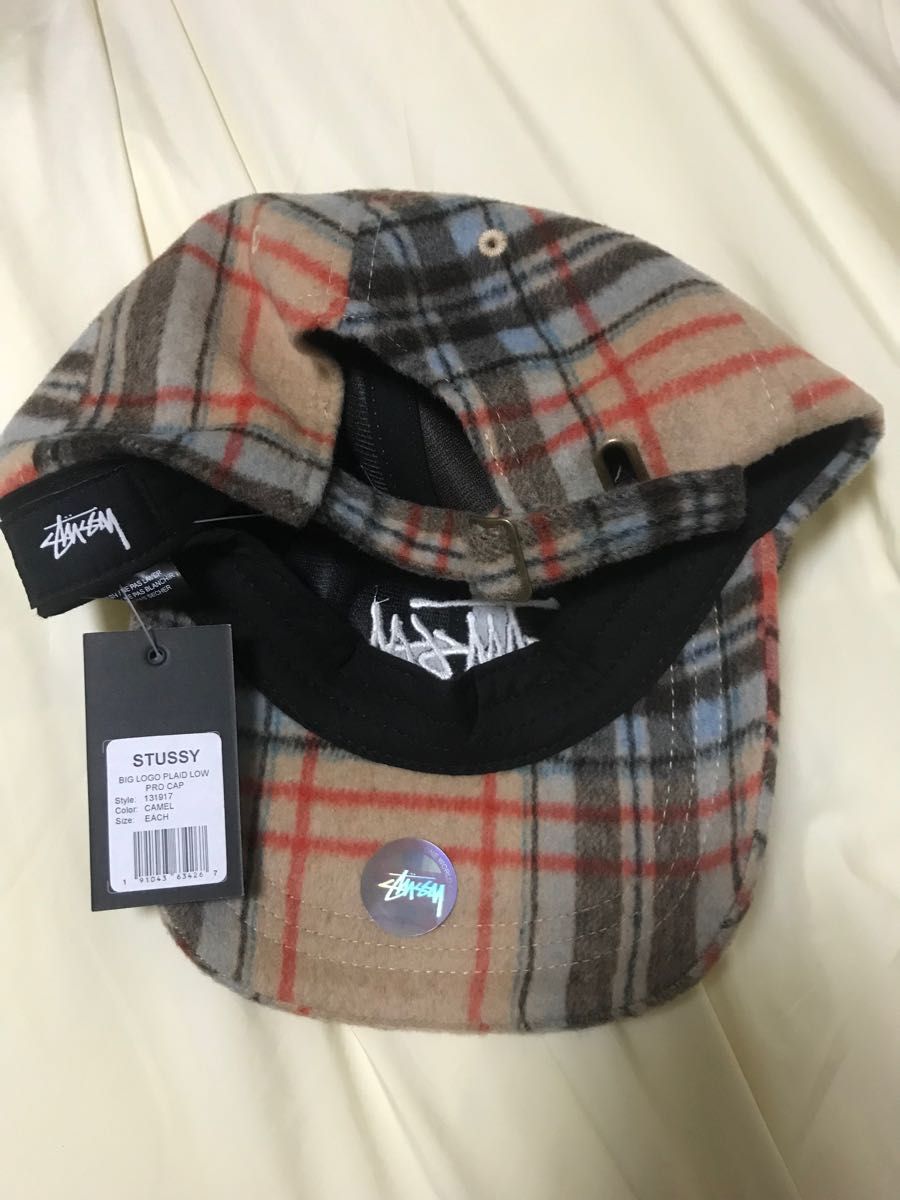 【未使用タグ付き】STUSSY Big Logo Plaid Low Pro Cap ストックロゴ キャップ CAMEL キャメル