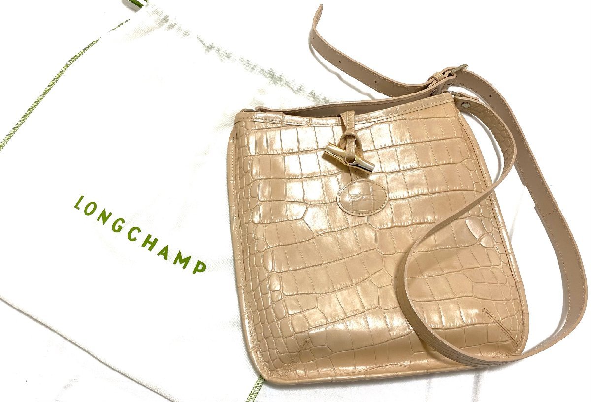 極美品 LONGCHAMP ロンシャン ショルダーバッグ ポシェット 斜め掛け ベビーピンク レザー 本革 シンプル オシャレ かわいい_画像1