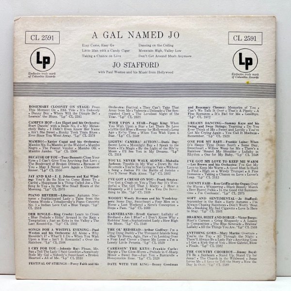 美品!! USオリジナル MONO 6eye 深溝 10インチ JO STAFFORD A Gal Named Jo ('56 Columbia) ジョー・スタッフォード 名盤_画像2