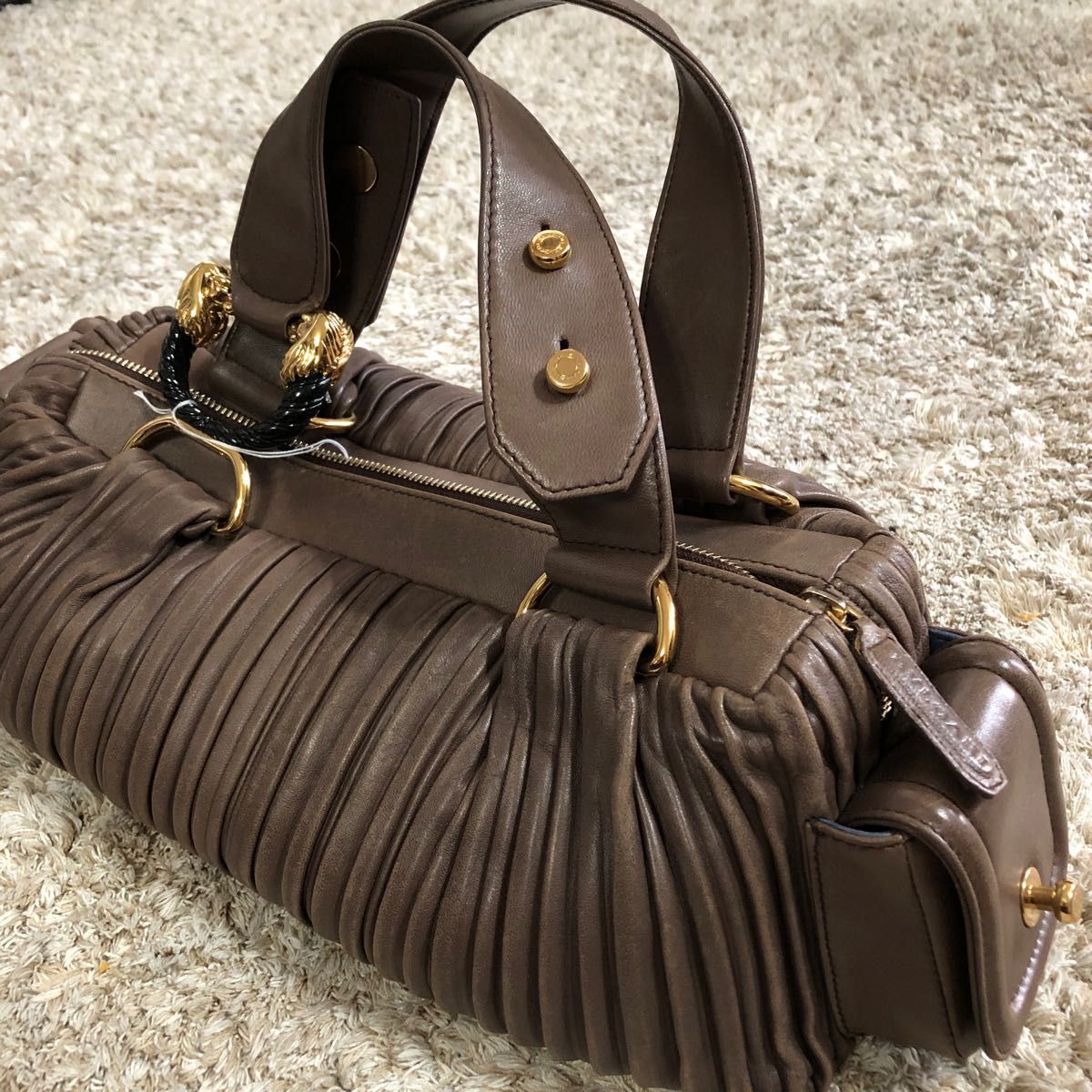 ブルガリ レオーニ ハンドバッグ ショルダーバッグ カーキ×白パイソン
