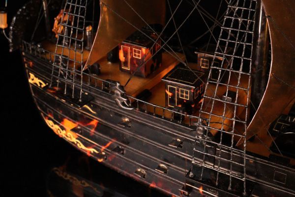《鼈甲製日本戦列艦》本鼈甲製 特大54cm バーク ガレオン船 極密細工 伝統工芸 帆船 模型 日本旗 置物[51131q]_画像6