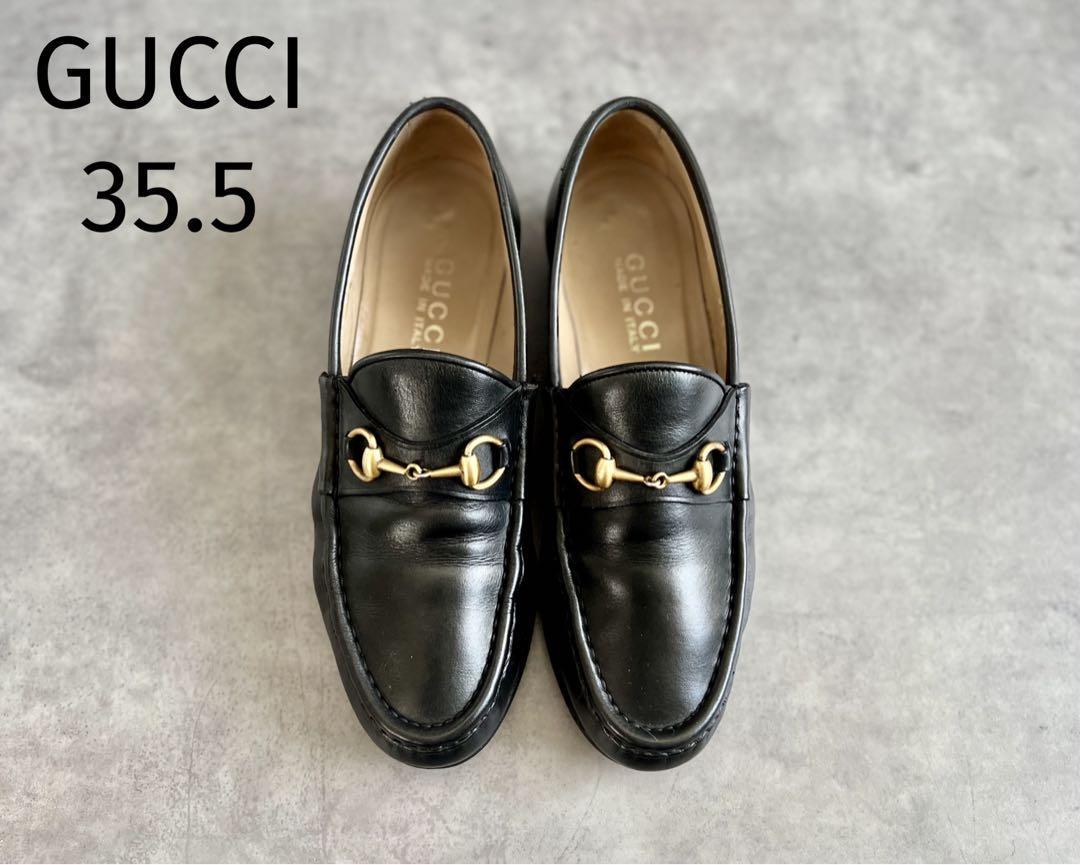 35 5 GUCCI グッチ ホースビット ローファー レディース 黒 ブラック