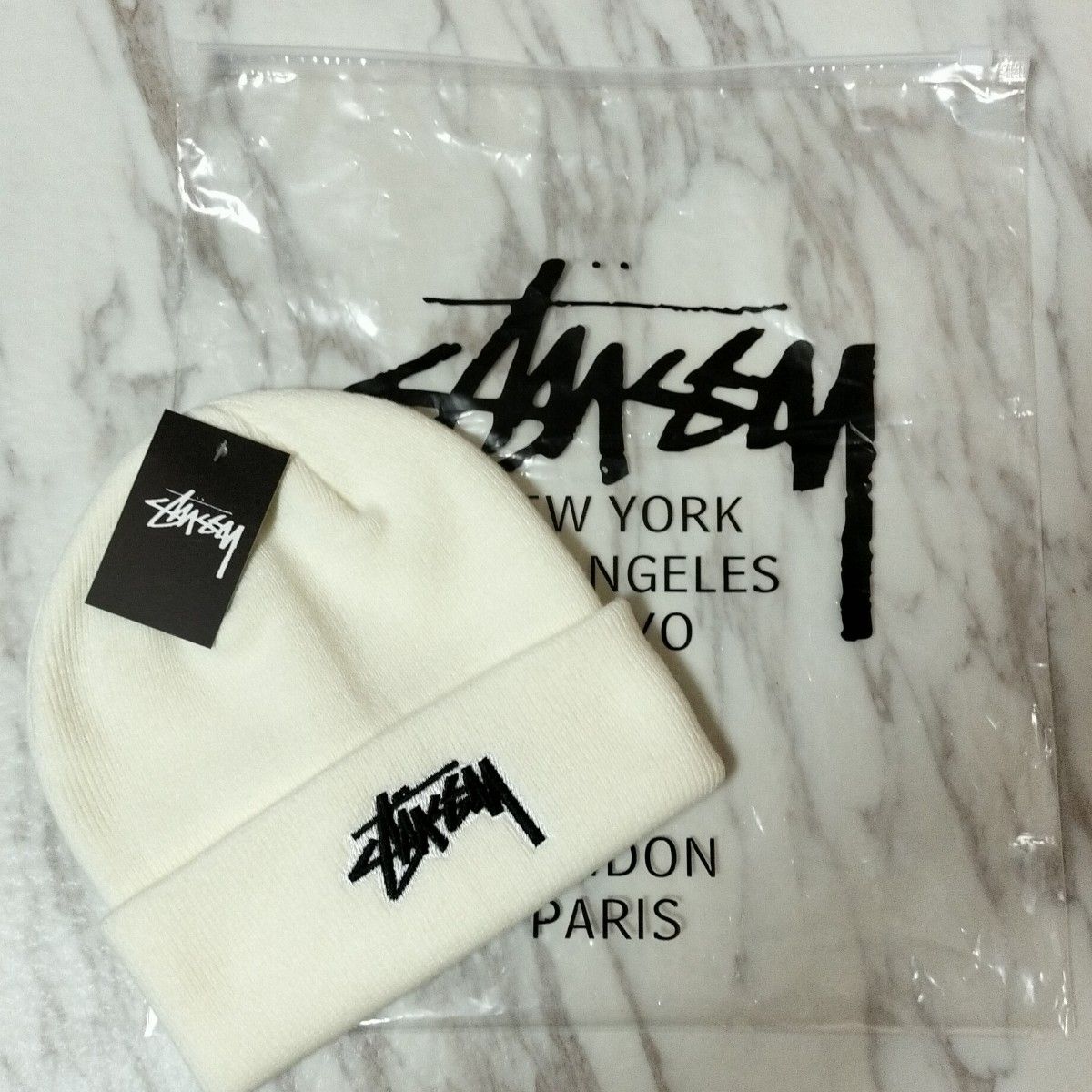 jp Stussy ステューシー ニット帽  スノーボード 白 ホワイト