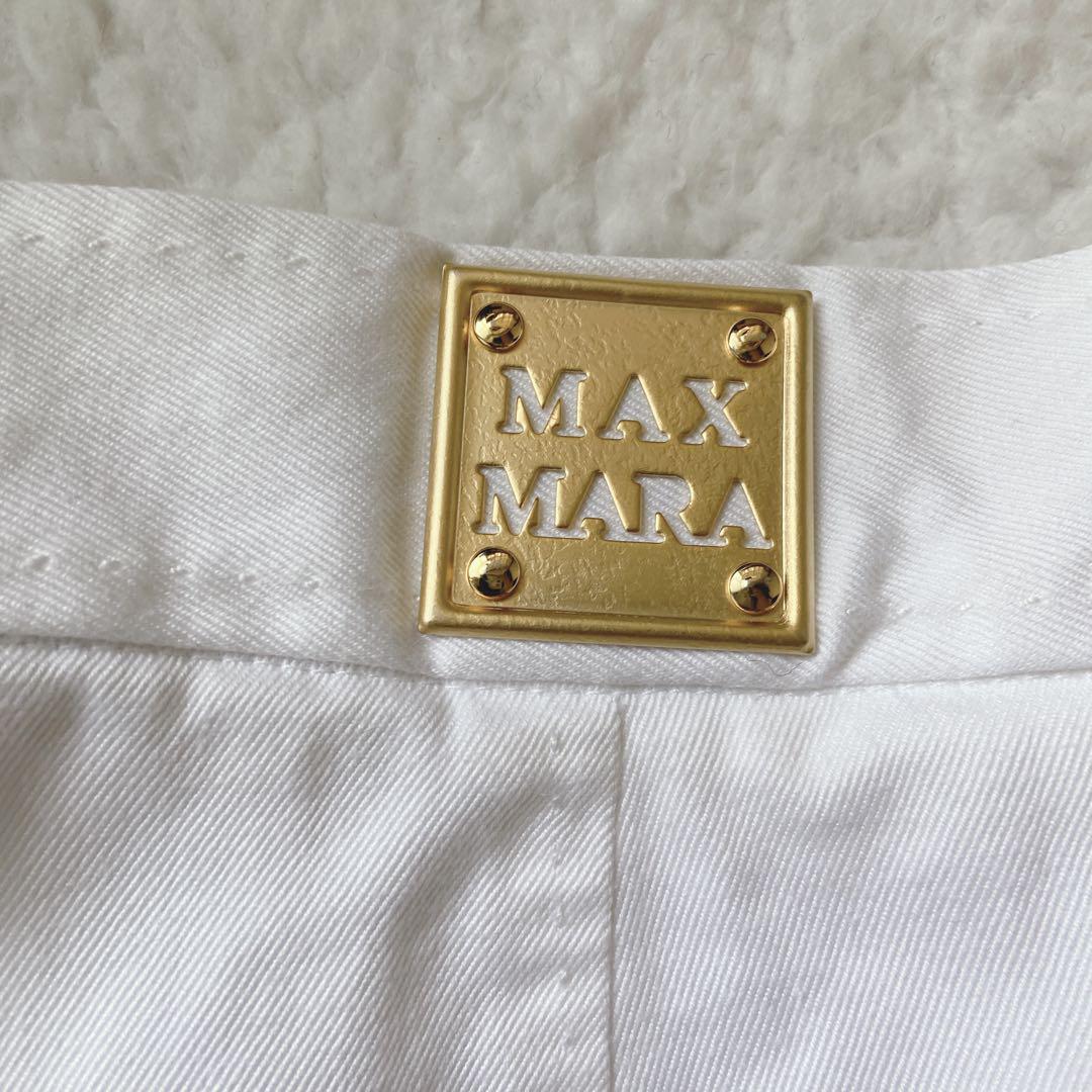 最高級マックスマーラ白タグ コットンパンツ Sz36 ゴールドメタルプレート MAXMARA 春夏 センタープレス フルレングス 股上深め