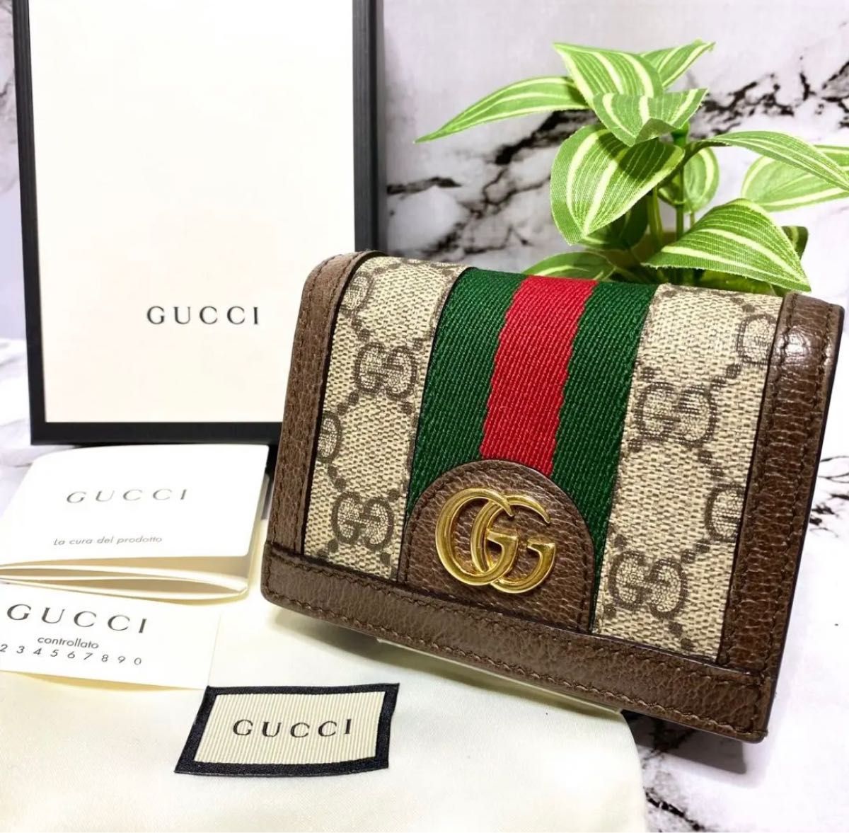 美品！GUCCI オフィディア シェリーライン マーモント 折り財布 4084-