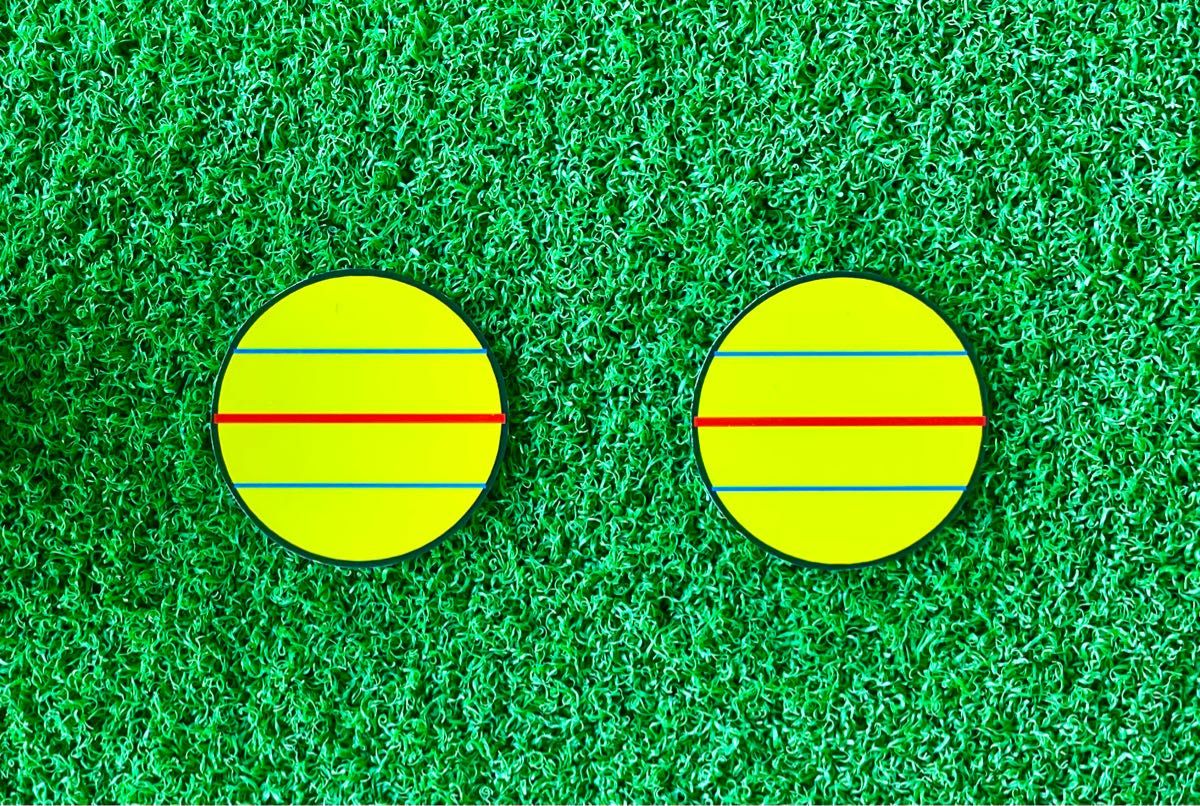 【④黄色 青ラインver】[3本線] オデッセイ2ball ターゲットラインシール（38mm用)ゴルフ (透明PET.防水シール)