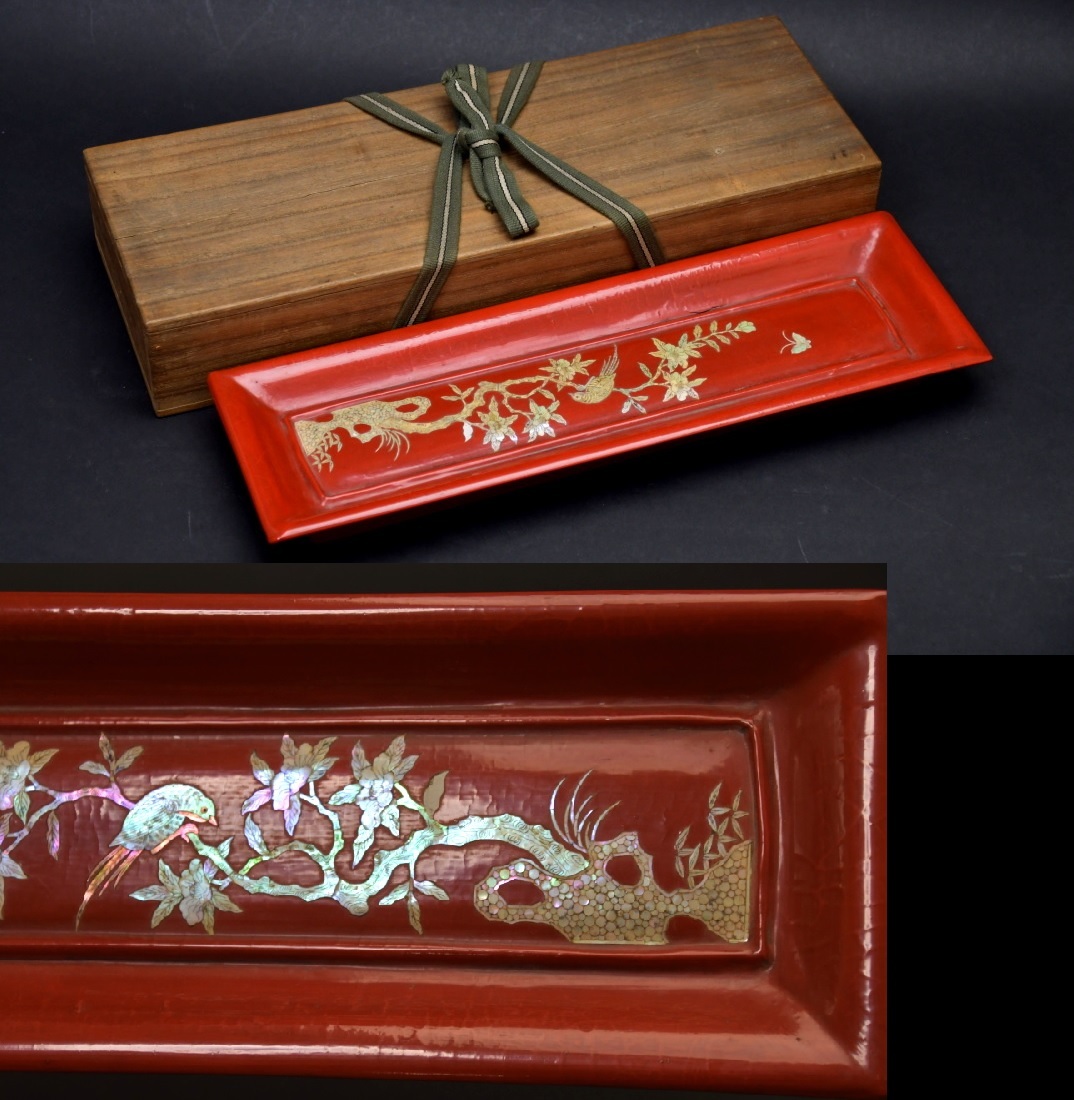 718 中国清時代螺鈿軸盆○青貝中国美術漆器茶道具骨董古美術古玩掛軸