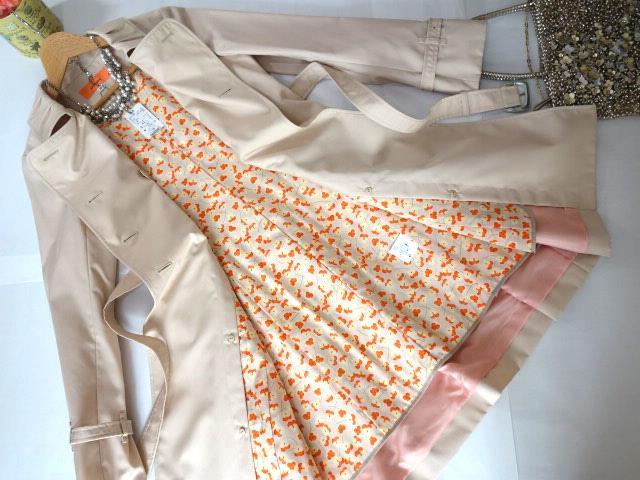  unused * Sooner u-naSunauna* floral print liner attaching trench coat * size 36* pink beige color * spring coat * small floral print 