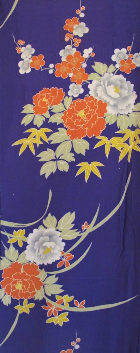 ... plum four season flower antique navy blue ground kimono retro ..