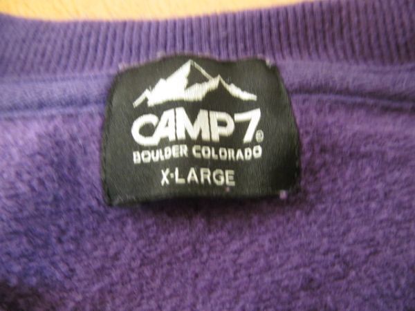 (52257)CAMP7　キャンプセブン　ロゴプリント　スウェット　トレーナー　パープル　XL　USED_特に目立った汚れはありません。
