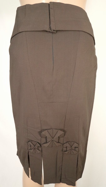 ＊訳あり新品 パオラ フラーニ PAOLA FRANI イタリア製 ペンシル スカート ベルト付き 膝丈 サイズ42(L～XL)(W77)ダークブラウン LSK1048_画像5