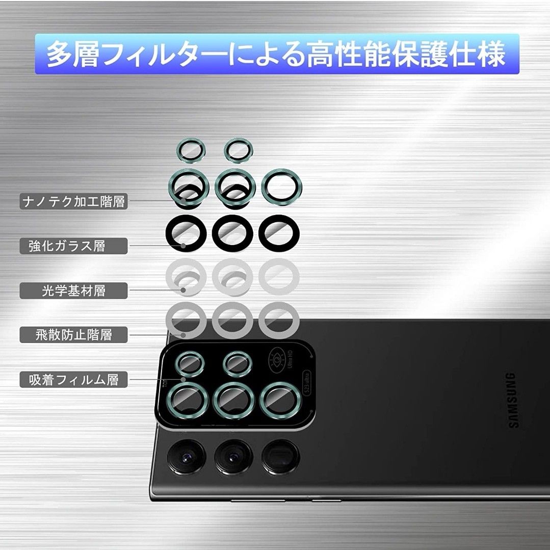 Galaxy S23 Ultra カメラフィルム アルミ合金 9H硬度 ガラスレンズ保護フィルム｜PayPayフリマ