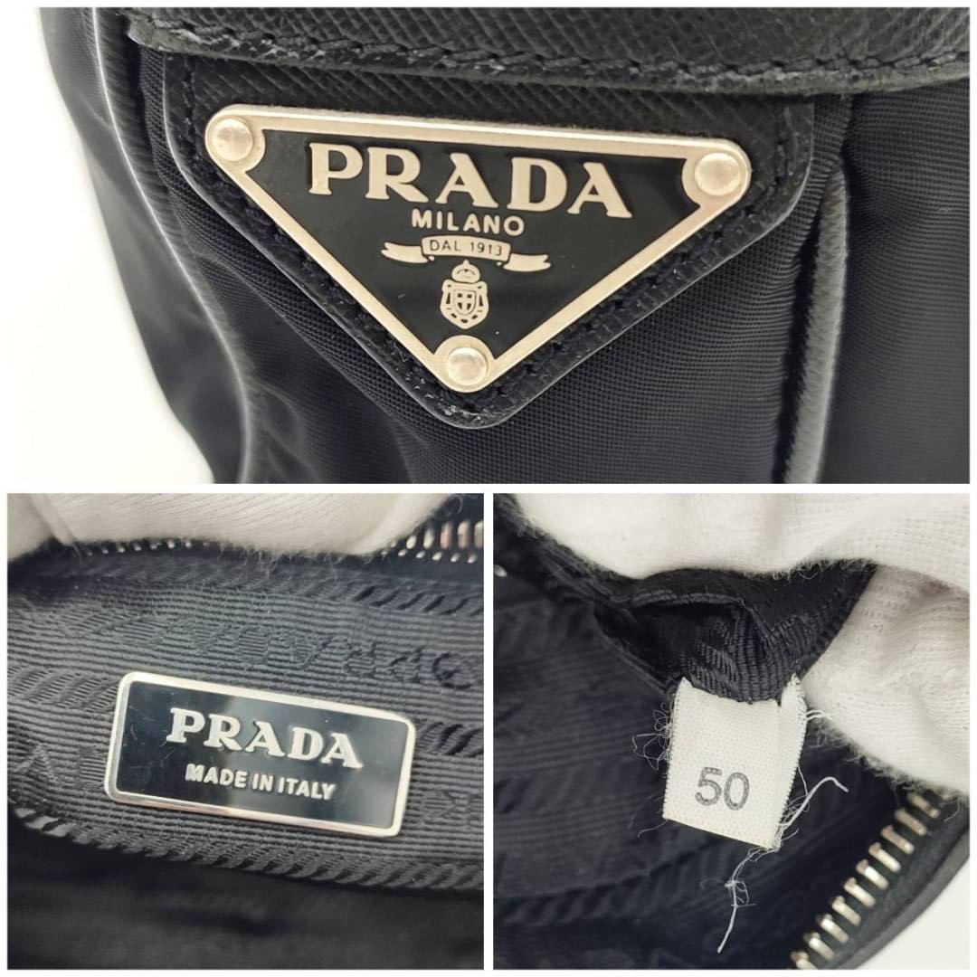 1円【美品】 PRADA プラダ アクセサリーポーチ ワンショルダー ミニバッグ 三角ロゴ 三角プレート ナイロン ブラック 黒 ボックス型