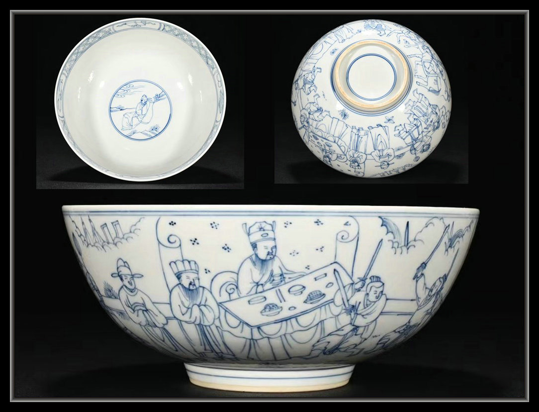 通販 人気】 【多寶屋】BU347□清時代康煕・青花糸素描人物故事紋大碗