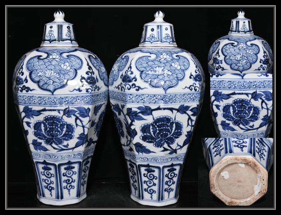 最安【多寶屋】LM108□迫力珍品陶磁器□高さ38cm胴径19cm□ 青花纏