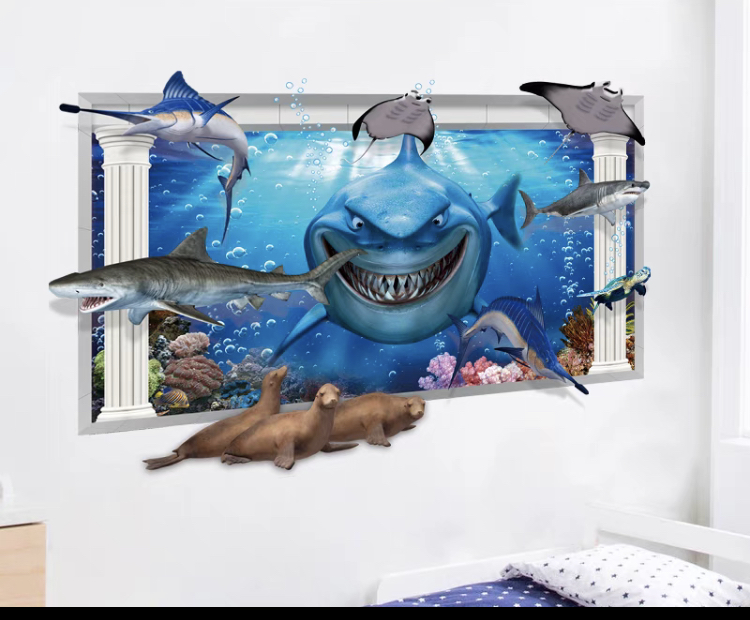 （NO.561）DIY剥がせる飾り 壁紙 ウォールステッカー　送料込み 壁シート　模様替え　壁飾り　雰囲気替え　子供ルーム 綺麗な仕上がり サメ_画像3
