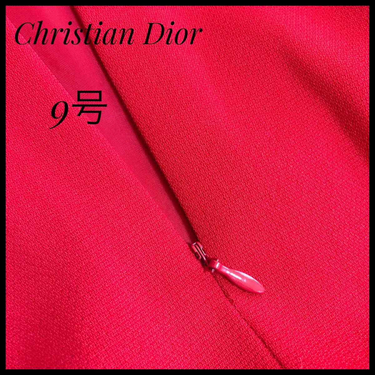 美品　Christian Dior タイトスカート　レッド　9　M 膝丈スカート スカート　赤　キュプラ　クリスチャンディオール