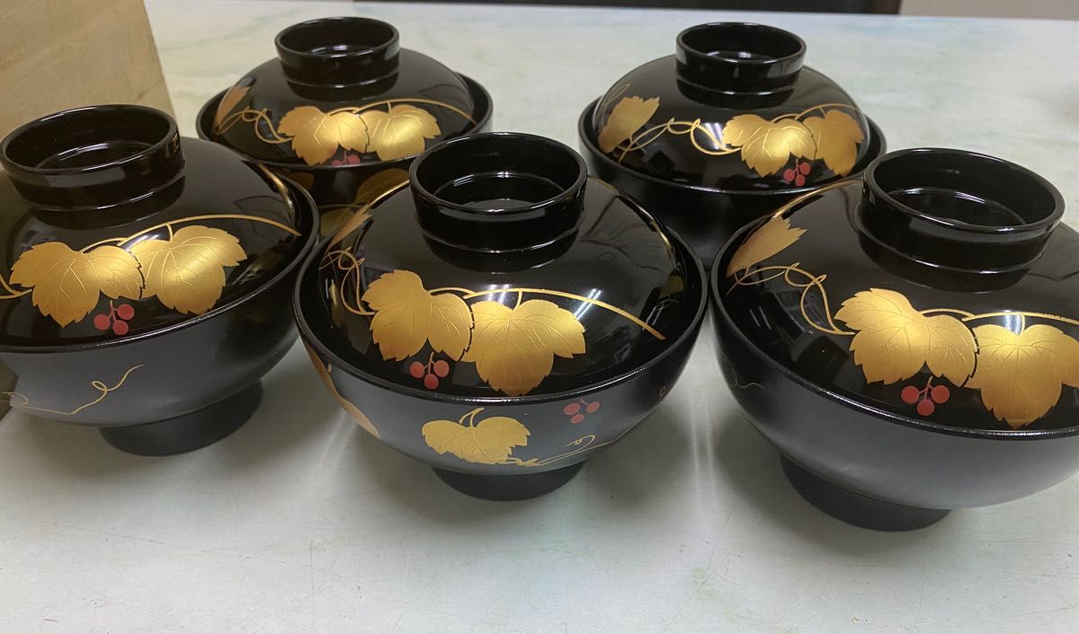 会津塗 坂本乙造商店 御吸物椀 5客揃 梨地鈴 乙造作 漆器 黒漆 会津塗 坂本乙造商店 御吸物椀 5客揃 梨地鈴 乙造作 漆器 黒漆
