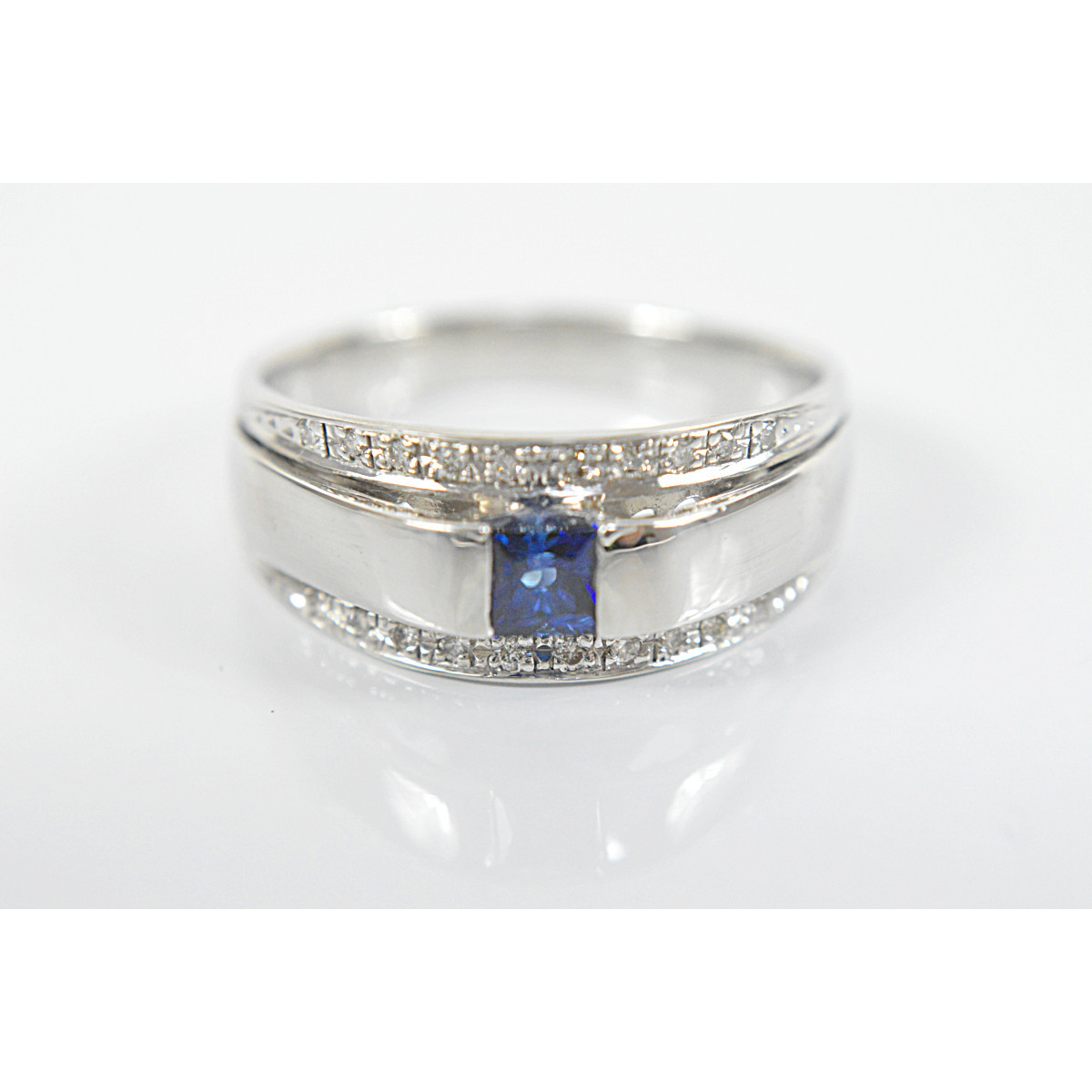 【返品交換不可】 ブルー 美しい PT900 サファイヤ 9.9g 21号 指輪 D0.13ct S0.41ct ピンキーリング ジュエリー メンズ ダイヤモンド プラチナ