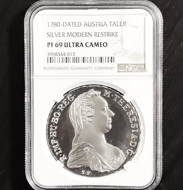 オーストリア マリアテレジア ターレル 銀貨 1780年 リストライク PF69ウルトラカメオ 高グレード