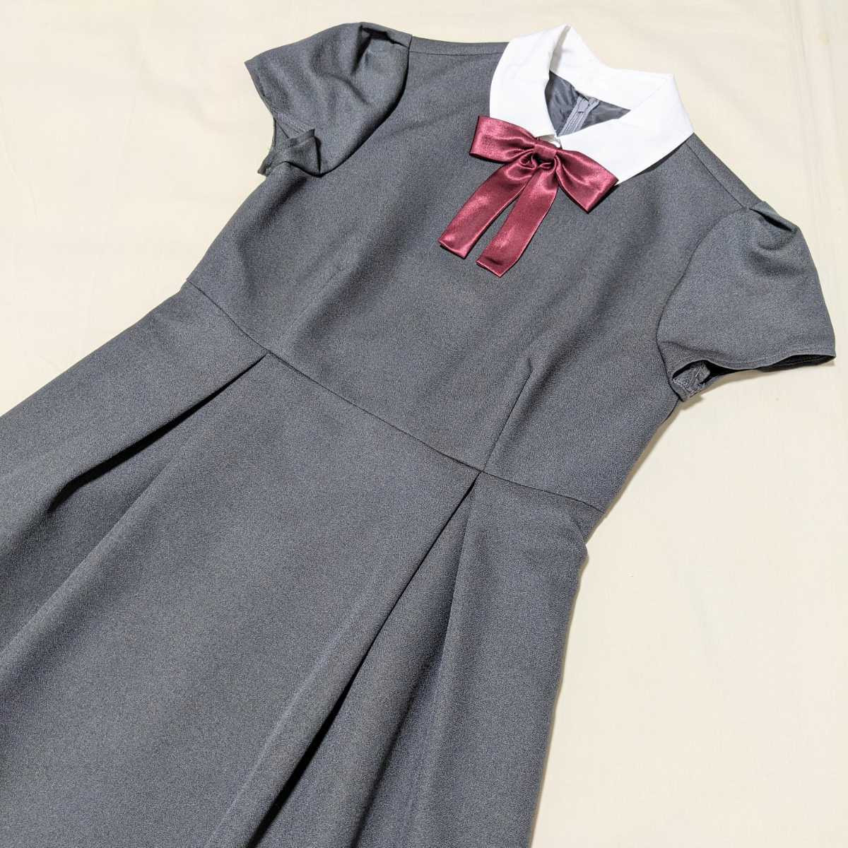 +FP19 MARIARJUE Mali a-ju formal 140 140A girl woman short sleeves One-piece gray white collar ribbon graduation ceremony presentation ceremonial occasions 