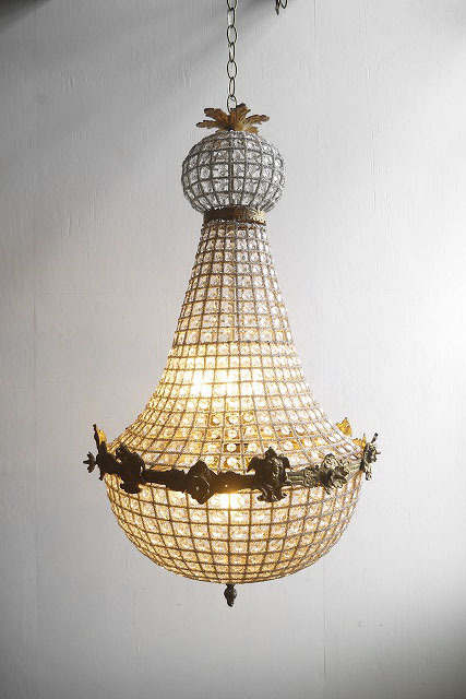 アンティーク調　フランス　ガラス装飾　6灯シャンデリア　B　ライト　ランプ