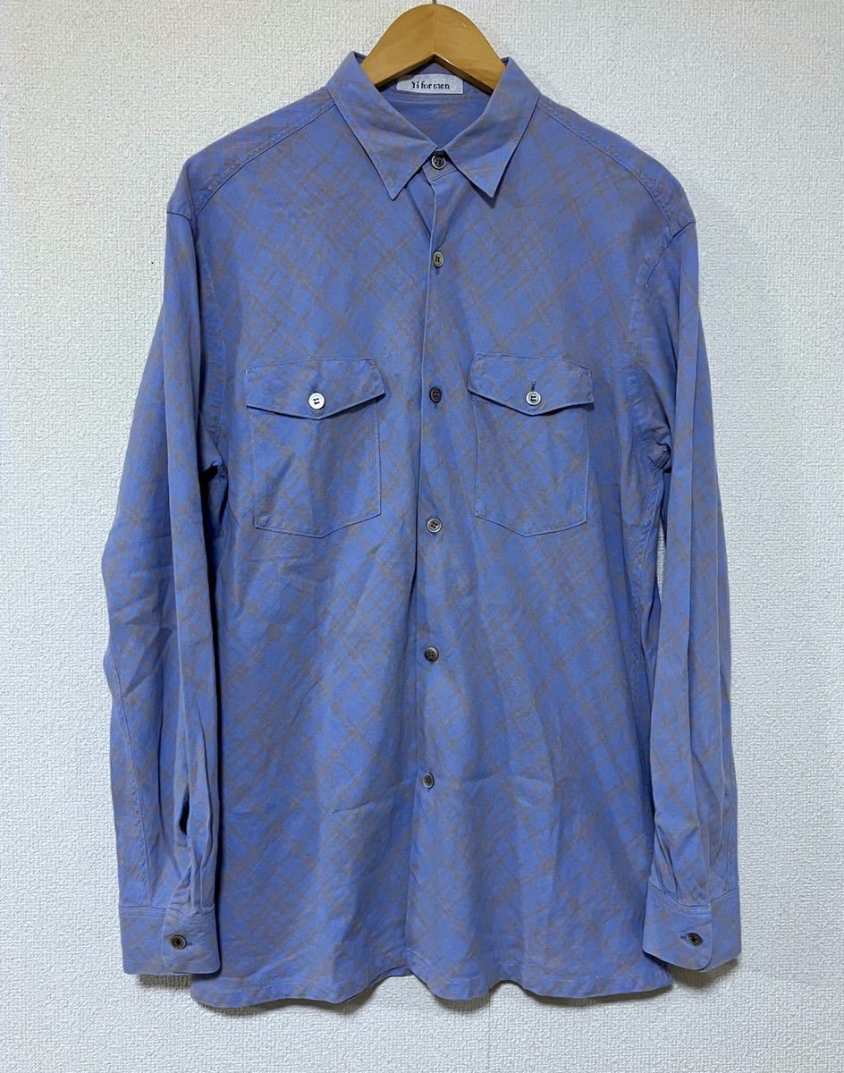 90’s Y’s for men Shirts チェック柄 コットンリネン 長袖シャツ 1998年 春夏 日本製_画像1