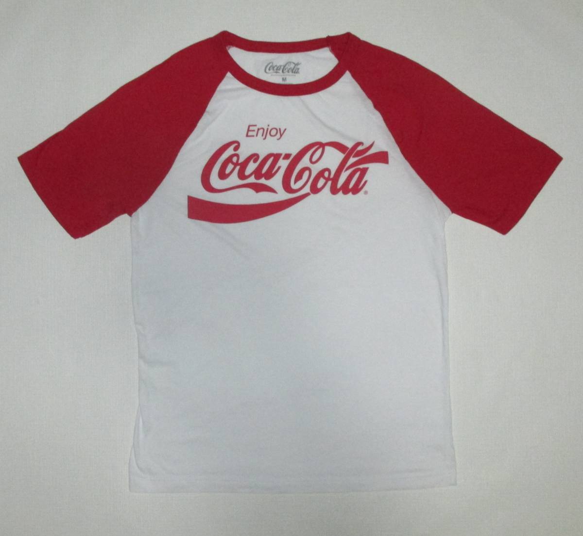 コカ・コーラ　Coca-Cola　ラグラン Tシャツ　メンズM　半袖　2トーンカラー　白/赤　美品