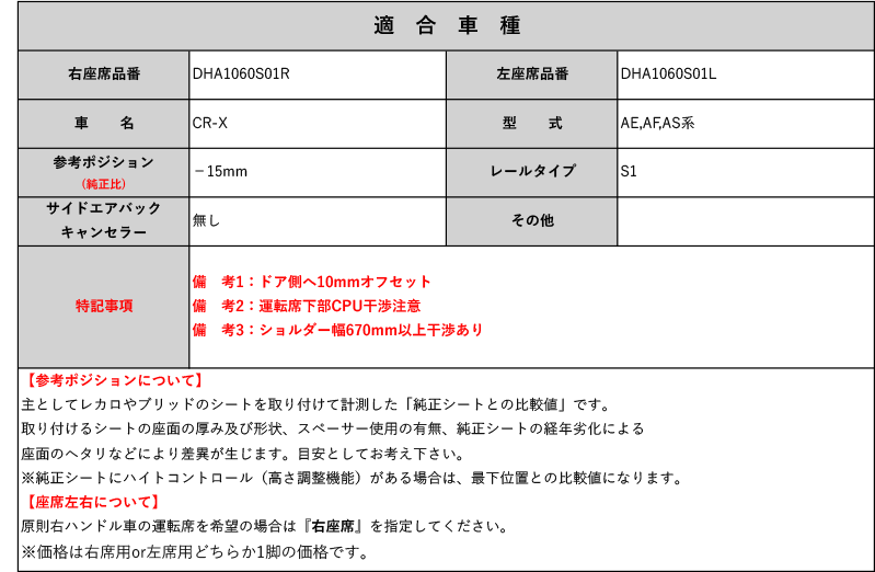 [レカロ RS-G/TS-G/SP-G]AE,AF,AS系 CR-X用シートレール(1ポジション)[N SPORT製][保安基準適合]_画像2