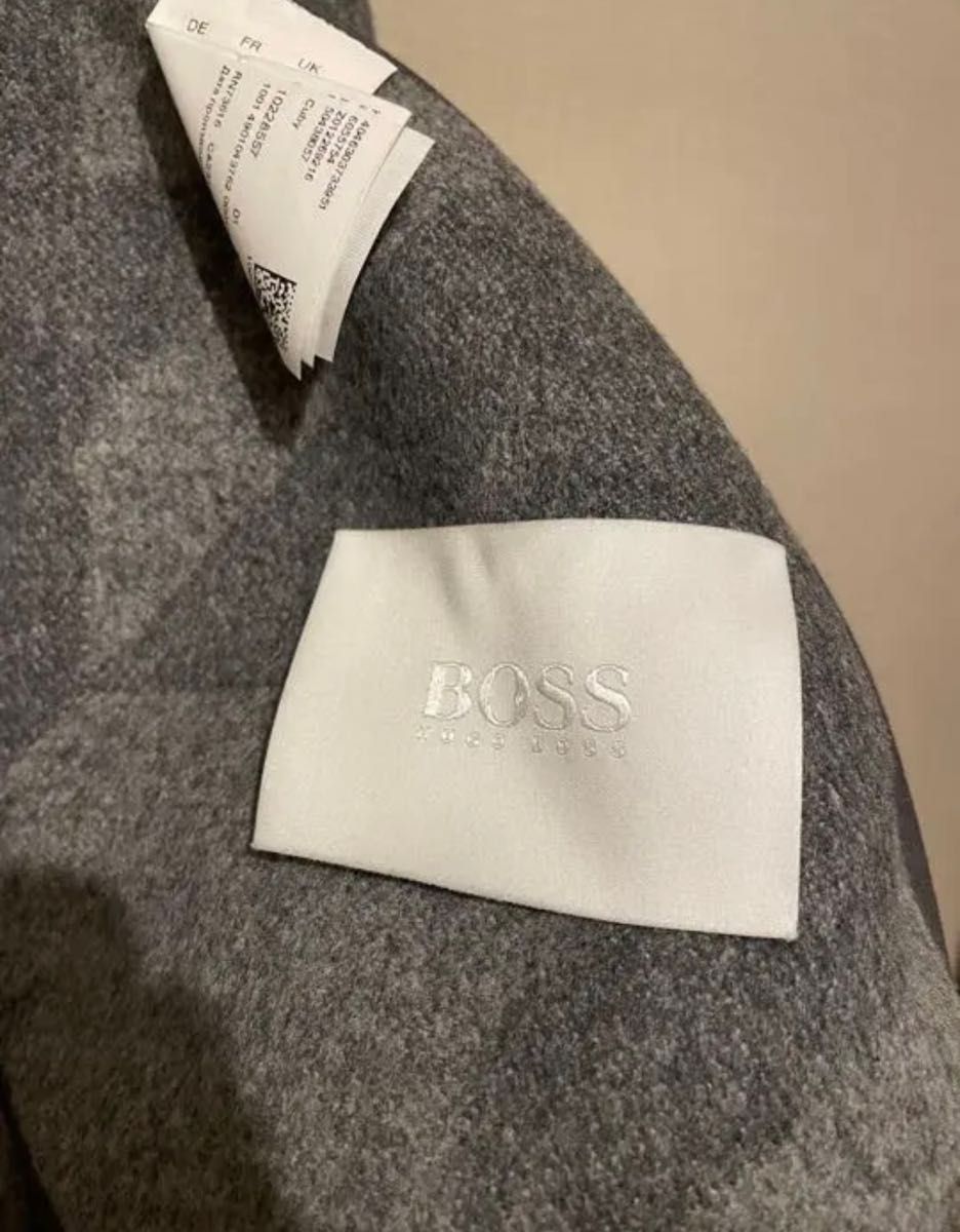 BOSS ボス　HUGO BOSS ヒューゴボス ロングコート　コート　グレー　千鳥柄 裏地　カラーコート　ウェストコート