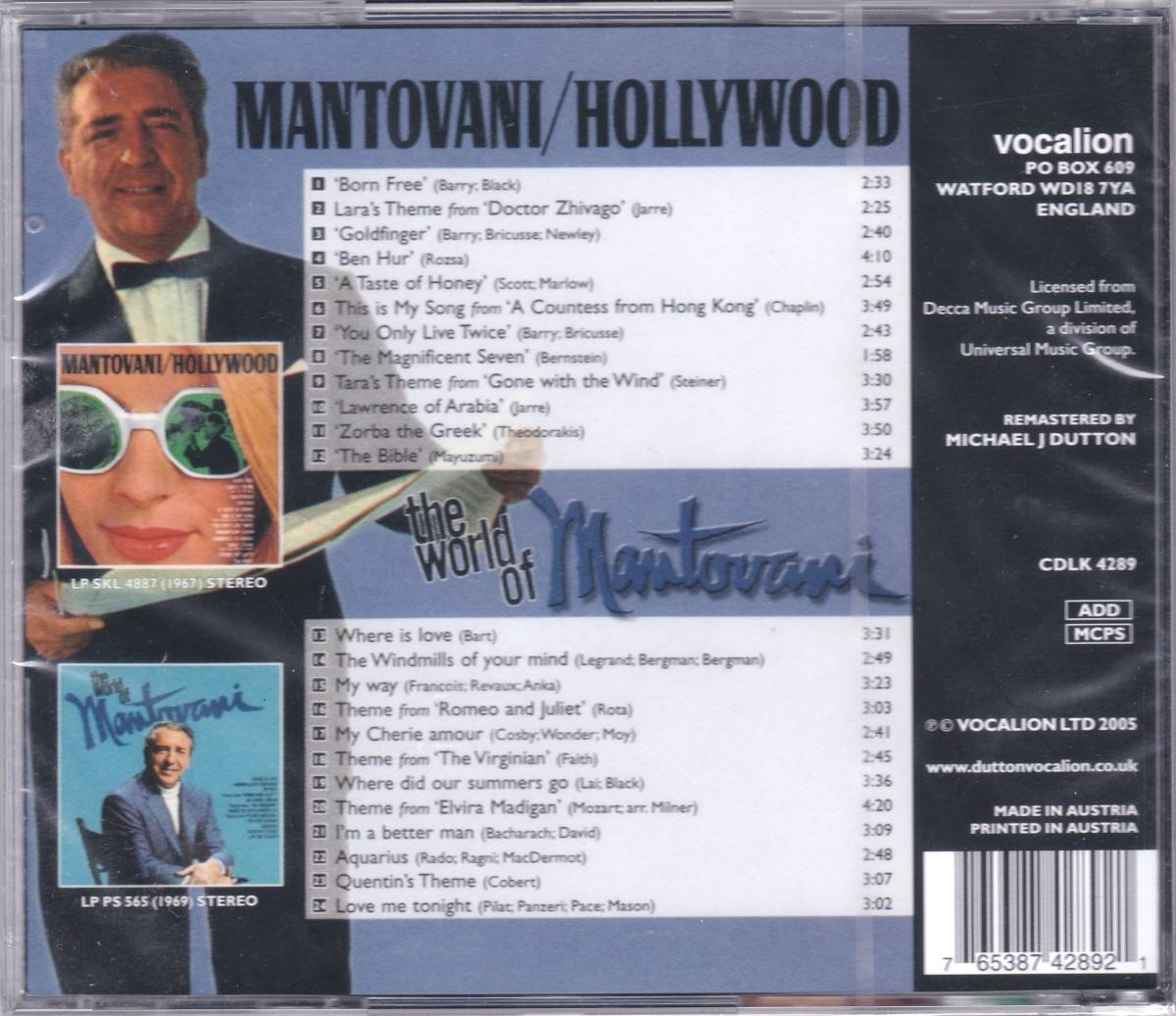 ☆MANTOVANI(マントヴァーニ)/Hollywood＆The World Of Mantovani『67年＆69年発表の名著イージーリスニング掲載の大名盤２in１』◆新品_画像2