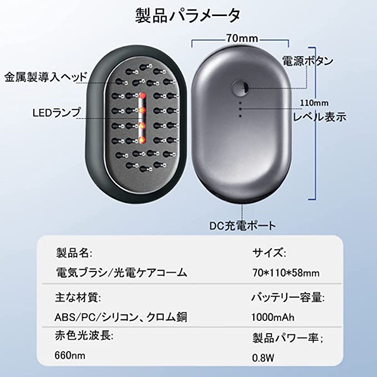 頭筋リフトブラシ スカルプケアブラシ 美顔器 頭皮ケア フェイスケア ボディケア 振動ケア EMS 赤色LED搭載 USB充電式 