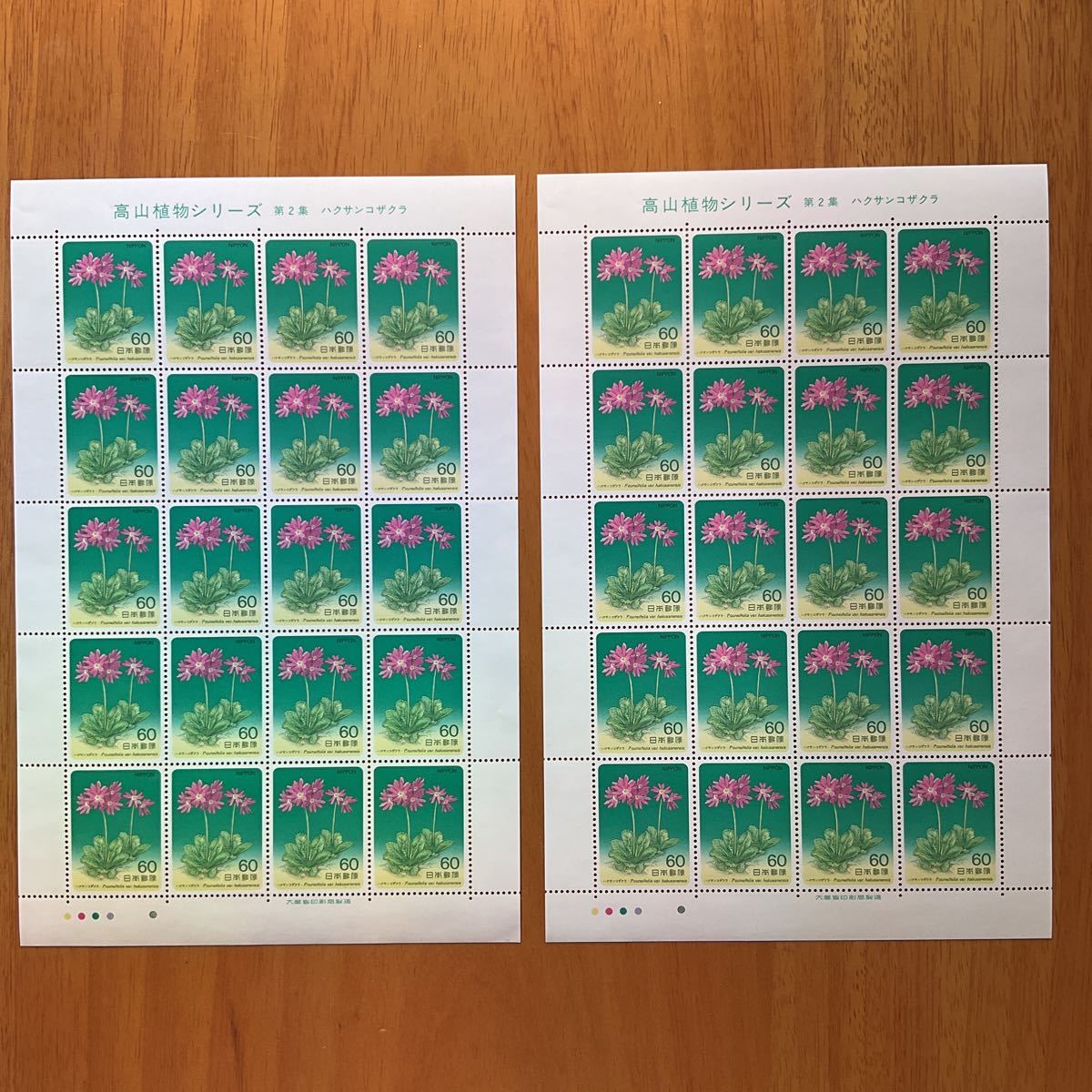 額面2400円 高山植物シリーズ 第2集 ハクサンコザクラ 60円切手 記念切手 切手シート 未使用 昭和59年発行の画像1