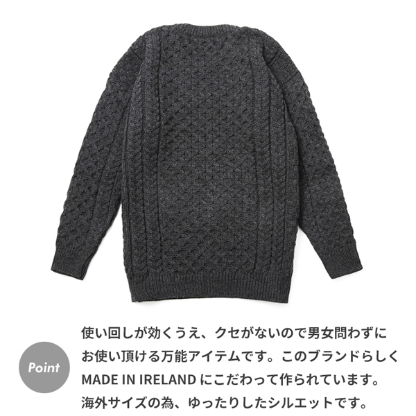 【サイズM】 アランクラフト Aran Crafts ウールニットセーター チャコール Merino Crew Neck Sweater MADE IN IRELAND アイルランド製_画像5
