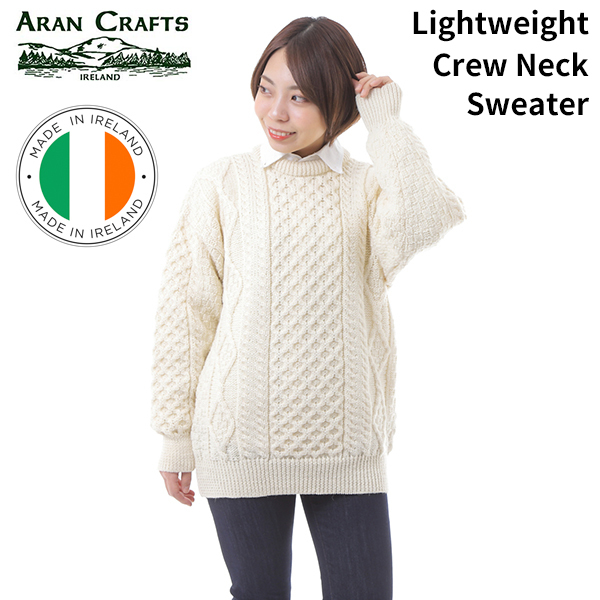 【サイズS】 アランクラフト Aran Crafts ウールニットセーター ナチュラル Lightweight Crew Neck Sweater MADE IN IRELAND アイルランド_画像1