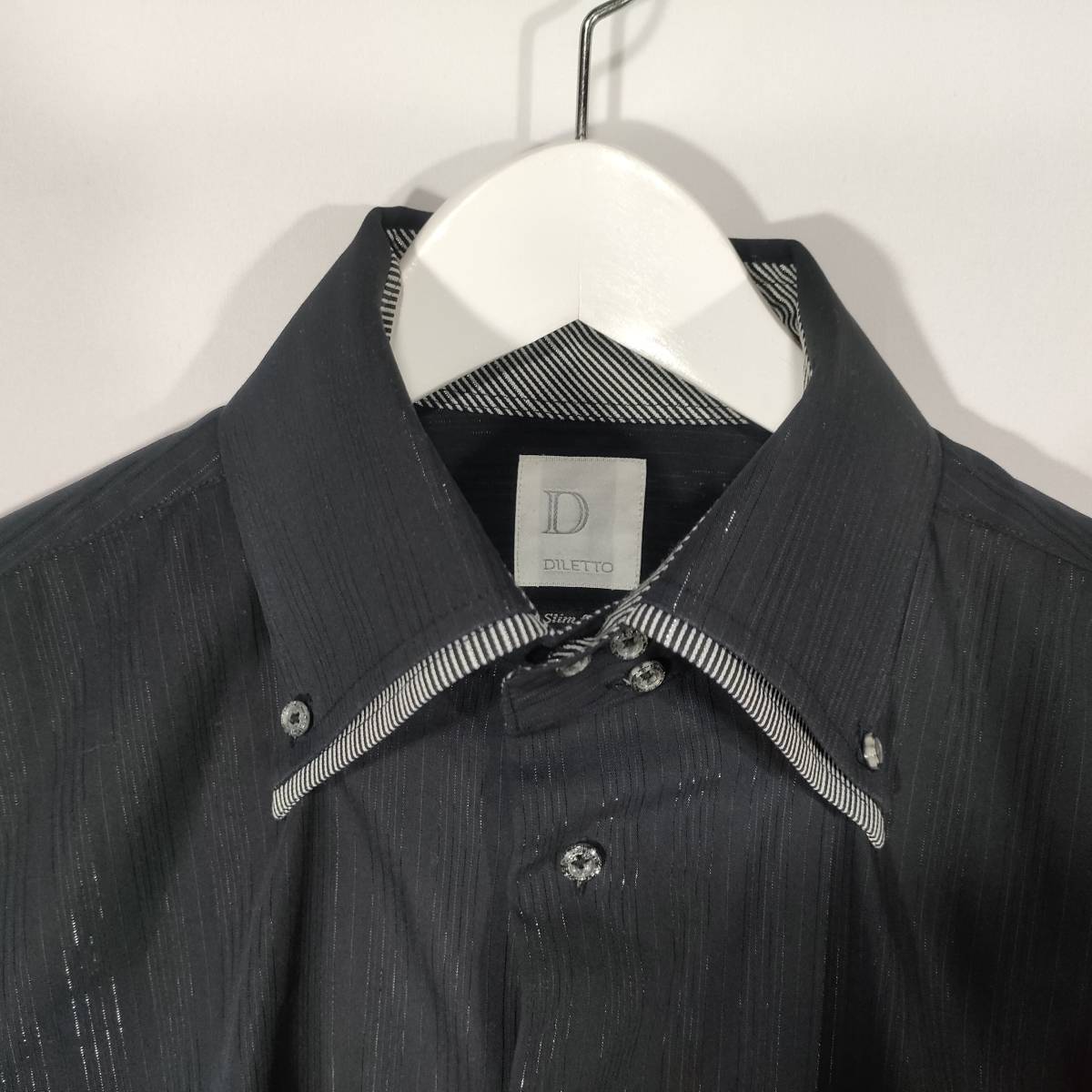 ディレット DILETTO ドレスシャツ ダブルカラー ストライプ 柄 ブラック メンズ 中古 /DG_画像4