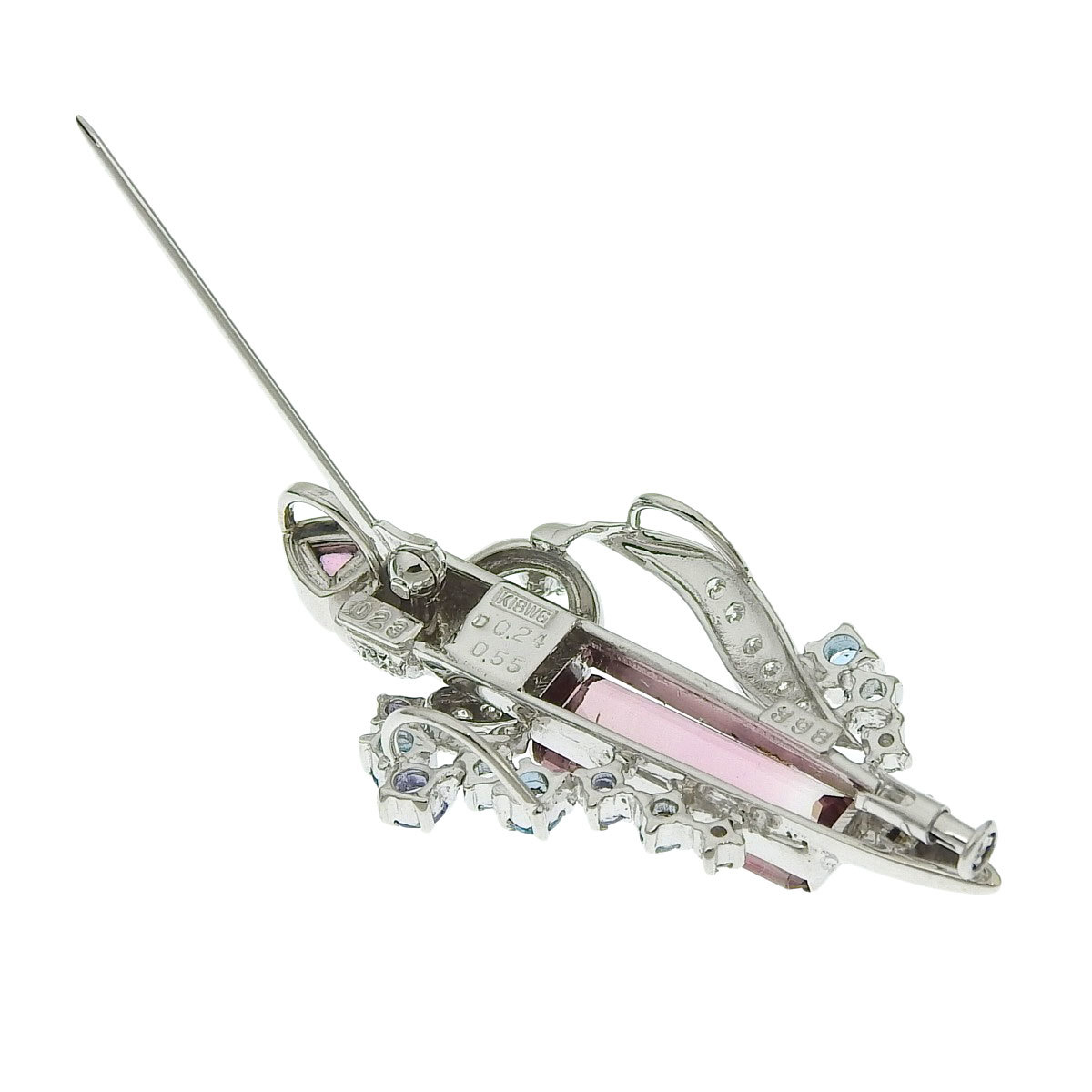 K18WG×K14WG tourmaline 0.55ct 3.98ct 0.23ct diamond 0.24ct brooch 8463