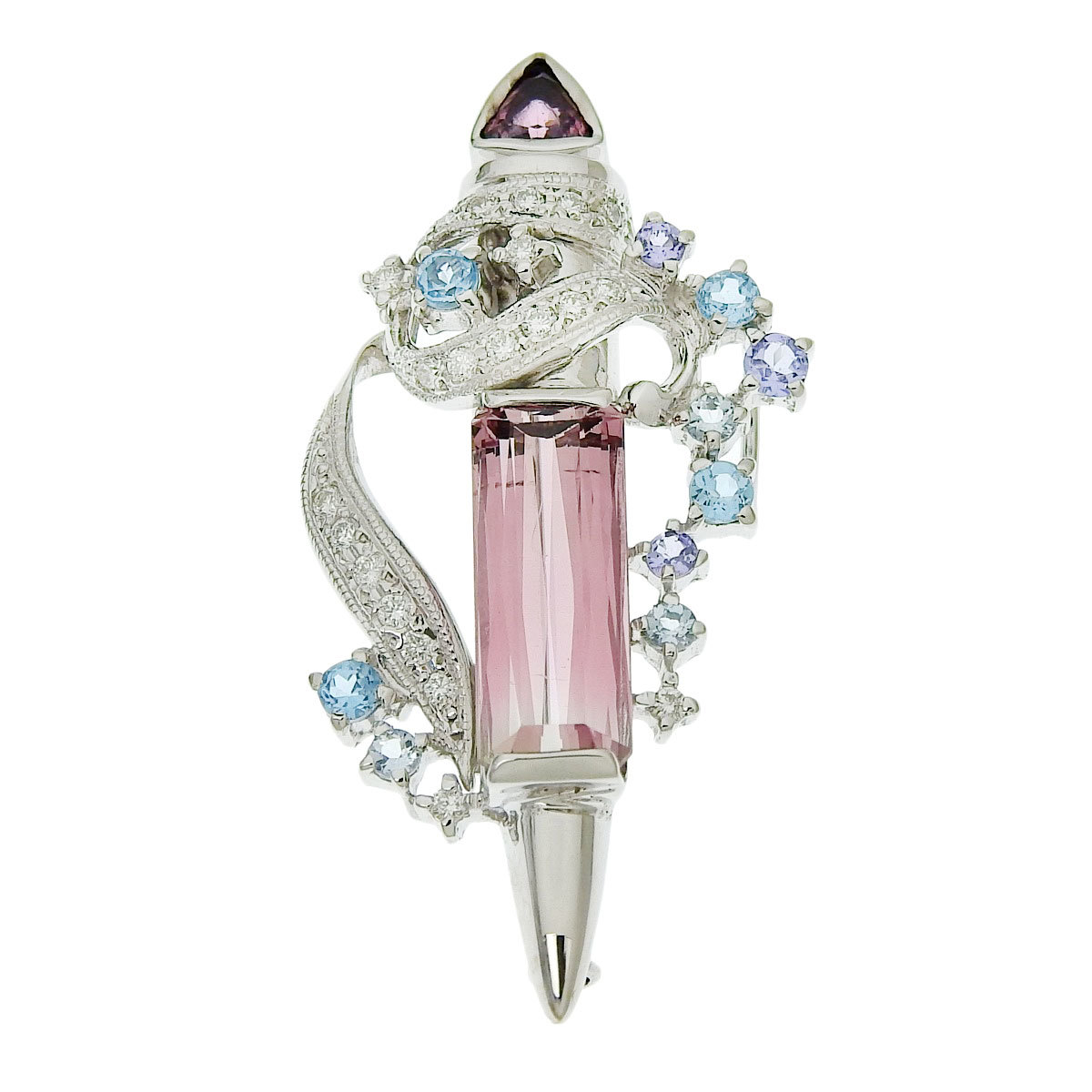 K18WG×K14WG tourmaline 0.55ct 3.98ct 0.23ct diamond 0.24ct brooch 8463