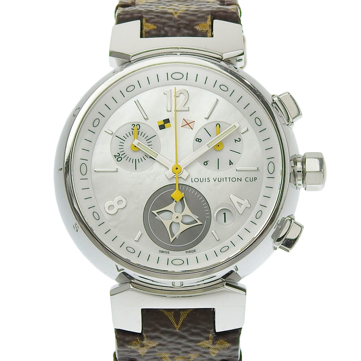 ルイヴィトン Louis Vuitton タンブール クロノグラフ レディース クォーツ 腕時計 ホワイトシェル文字盤 Q132C 8469