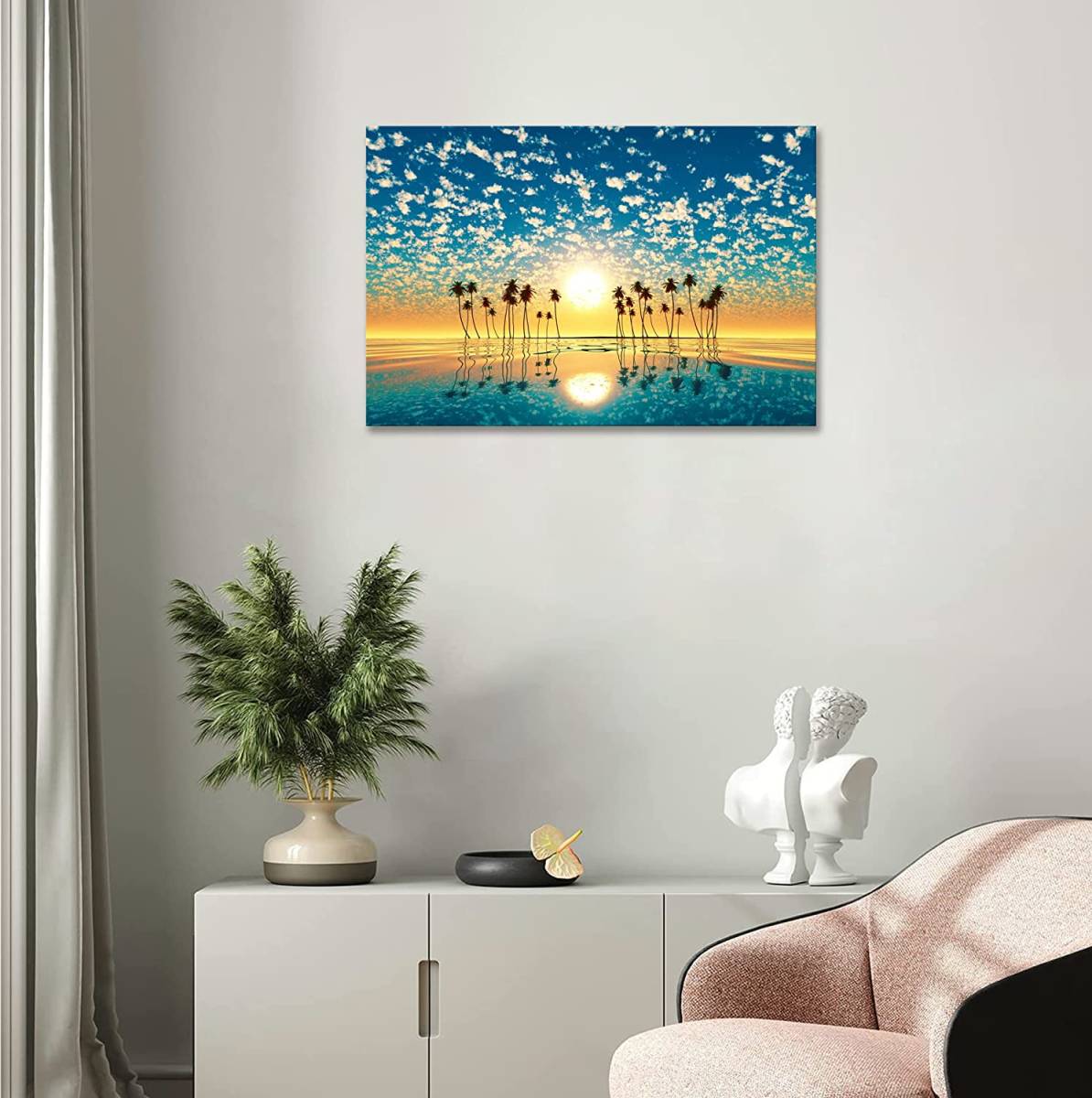 海 アートパネル 壁掛け キャンバス 絵画 新品 現代アート 絵 キャンバス画 30x40cm ヤシの木 海岸 太陽 開運 インテリア アートポスターの画像2