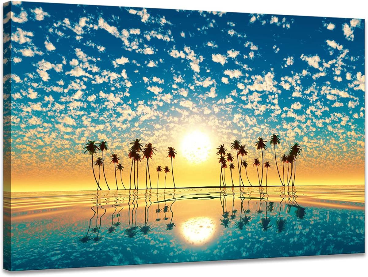 海 アートパネル 壁掛け キャンバス 絵画 新品 現代アート 絵 キャンバス画 30x40cm ヤシの木 海岸 太陽 開運 インテリア アートポスターの画像1